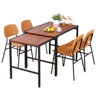 [特價]《C&amp;B》伊塔設計家工業風可伸縮多用途桌餐桌椅組(一桌+四椅)胡桃色