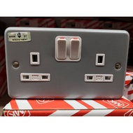 MK G2946 ALM 13A 2 Gang Metal Clad Switched Socket (Sirim Approved)