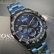 BOSS伯斯精品錶,編號：HB1513758,42mm圓形寶藍精鋼錶殼寶藍色錶盤精鋼寶藍錶帶