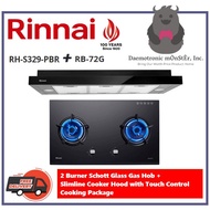 Rinnai RB-72G + RH-S329-PBR 2 Burner Glass Hob + Slimline Hood Cooking Package