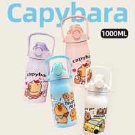 MKBK 1000ml Vacuum Insulated Water Bottle - Cute Capybara Cartoon Design, Portable Stainless Steel T