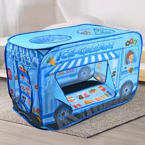 Game Tent Blue Ice Cream Car Pop up 3 Openings Children Play House Blue Dessert Truck Theme Game Roo