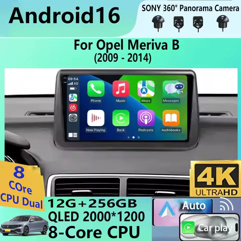 For Opel Meriva B 2009 - 2014 2K QLED Android 16 Car Radio Multimedia Video Player GPS CarPlay Auto 
