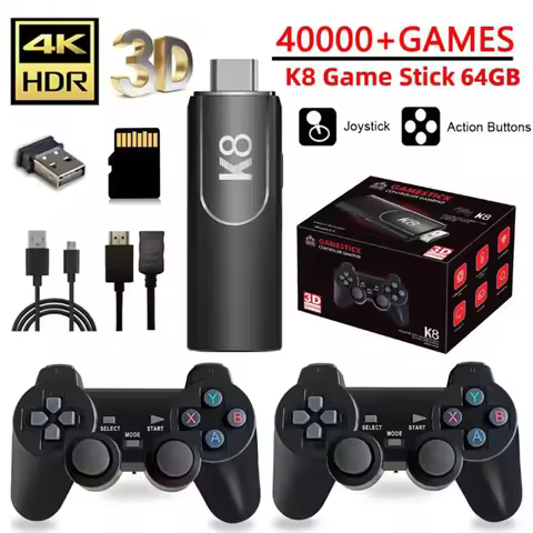 K8 Video Game Stick 4K 64G 29000+ Retro Games Handheld Video Game Console Wireless Gamepads HD Gamin