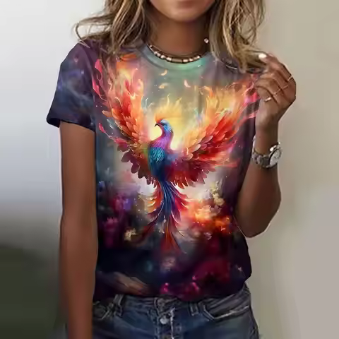 Fashion Phoenix 3D Print T-Shirts Women's Summer O-Neck Short Sleeves T Shirt Streetwear Y2k Harajuk