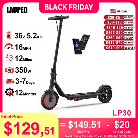 LADPED LP30 Electric Scooter 19mph Max Speed Foldable E-Scooter 12miles Max Range Christmas Gift for