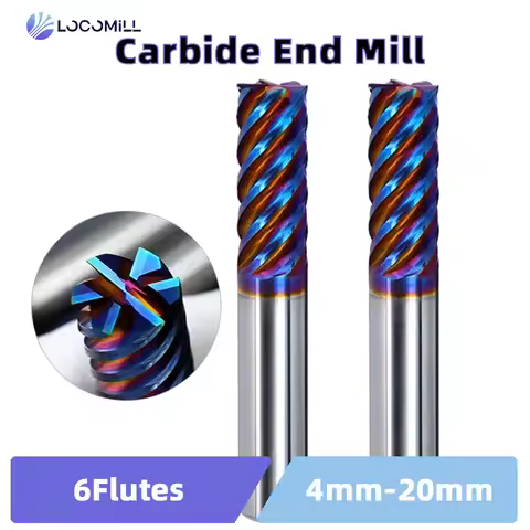 LOCO 6 Flutes Carbide End Mill Metal Steel 6 Teeth Tungsten Milling Cutter CNC Finishing Machining R