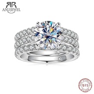 AnuJewel 3ct Main Stone(Total 4.15ct) D Color Moissanite Ring Set Bridal Sets Wedding Band Sier Ring
