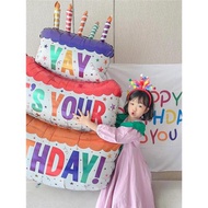 三層生日蛋糕氣球女孩生日布置擺件鋁膜男孩裝飾場景兒童節日布置
