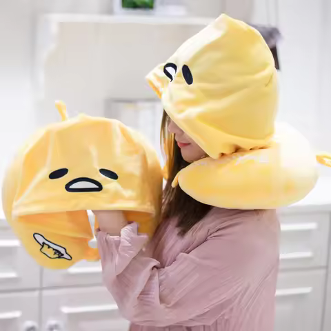 Cute Gudetama Anime Cute Egg Yolk Plush Toys Travel Pillow Shoulder Pad Portable U-shaped Headrest L
