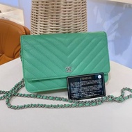 香奈兒薄荷綠V紋 woc鏈條包