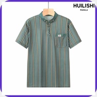 HUILISHI!gf[V-Neck.A`Zip@ht+Men Yc+Yi+nO+KR+PH+Striped Casual Short Sleeve Shirt