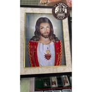 Sacred Heart frame w/ embroidered dress shirt; Size: 14x11 inches;