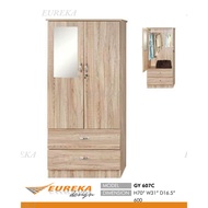 EUREKA 2.5ft 2 Door Wardrobe/Almari Baju Mirror 2 Wide Drawer (Deliver & Installation Klang Valley)