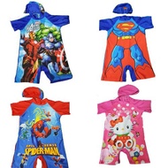 2pcs/set Boy Swimming Suit Avengers Cartoon One-pieces Swimsuits Kids Toddler Swim Wear+Cap