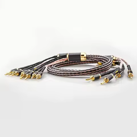 Hifi Bi Wiring Speaker Cable Hi-end 24 strand 7N OCC Speaker Wire With Carbon Fiber 2 to 2/4 Banana 