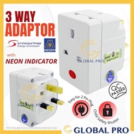 [SIRIM] PREMIUM 13A 3 Way Adapter NEON Light Indicator With Safety Shutter Extension Plug Extension 