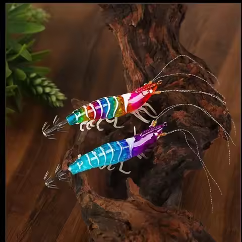 Shrimp 105mm 11g/80mm 7g Squid Jig Luminous Horizontal Slow Sinking Lure Webfoot Wood Shrimp Octopus