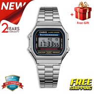 （สิงค้าขายดี）คาสิโอCasio นาฬิกาข้อมือผู้หญิง/ชาย สายสแตนเลส สายสเตนเลส รุ่น A168WA-1W จัดส่งพร้อมกล่