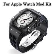 Luxury Modification kit Transparent Case Rubber Sports Band compatible for Apple Watch 45MM 44MM IWatch Series 8 7 6 5 SE