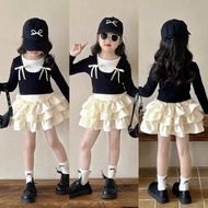 Beautiful set for girls 10-32kg Set of bow tie shirt mixed with TM tiered skirt