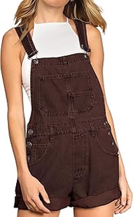 Women's Casual Denim Bib Overall Shorts Adjustable Straps Cuffed Hem Shortall Rompers