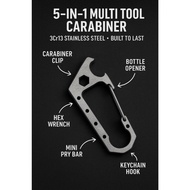 3Cr13 Stainless Steel 5-in-1 EDC Carabiner Clip with Bottle Opener, Hex Wrench, Pry Bar & Keychain
