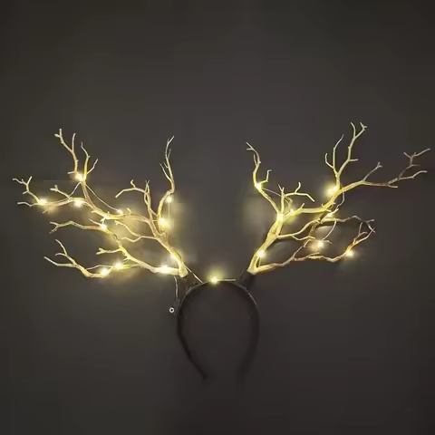 Women Girl Party LED Glow Flower Headband Elk Berry Antler Light Tree Branch Birthday Decoration nav