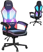 Bestier RGB Gaming Chair with LED Lights, Breathable Fabric Computer Chair with Pocket Spring Cushion and Linkage Armrests, Ergonomic Game Chair with Adjustable Lumbar Support(Black Red)