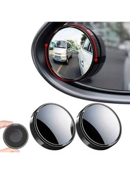2入組盲點汽車後視鏡,2英寸可重複使用的圓形高清玻璃凸出360°廣角側後視鏡,附有吸盤可用於小汽車、suv和卡車