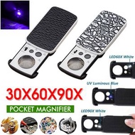 銀色 珠寶鑑定儀器 30倍 60倍 90倍 LED抽拉式珠寶古玩玉石鑑定放大鏡 便攜帶燈放大鏡