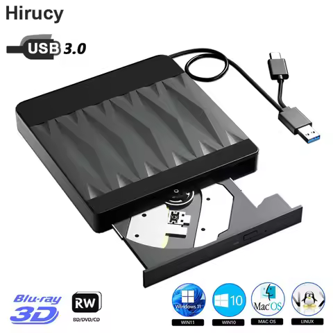 2-in-1 External Bluray Drives USB 3.0 Type-C BD DVD CD -/+RW Reader Writer Portable Burner for Lapto