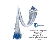 Ready-to-use high fishing net 25m long3m 3in 0.25mm line lead weight
