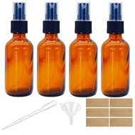 4 PACK 2 oz Small Amber Glass Spray Bottles, 2oz Mini Travel Empty Fine Mist Spray Bottle with Funne