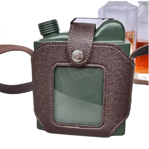 Stainless Steel Jerry Can Hip Flask, Leather Bag, 304 Stainless Steel, Food Degree, 18oz