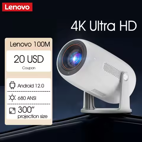 Lenovo Portable 4K Projector 100M Android 12 WIFI 6 TOF No-Sense Auto Focus Outdoor Full HD Projecto