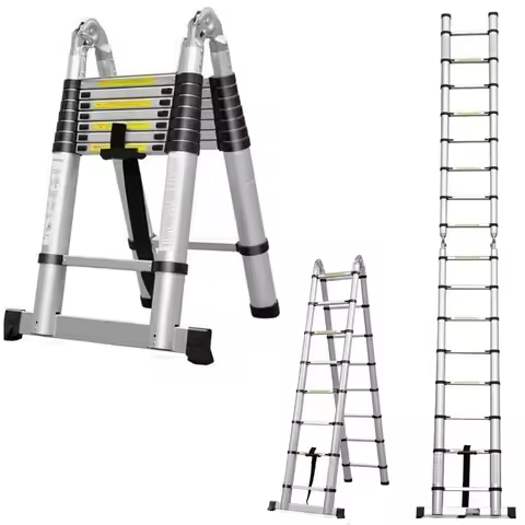 Telescoping Ladder 16 FT Aluminum A-Frame with Stabilizer Bar, Multi-Purpose Collapsible Ladder, 330