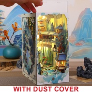 In stock Retro DIY Wooden Book Nook Shelf Insert Miniatures Kits Chinese Penglai Wonderland Bookshel