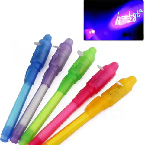 Magic 2 In 1 Highlighter Invisible Ink Pen Marker UV Lights Ultra Violet Mini Flashlight Combo Stati