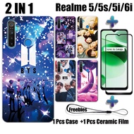 2 IN 1 BTS Case with Tempered Glass For Realme 5 5s 5i 6i Phone Case and Curved Ceramic Screen Protector