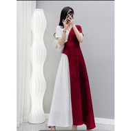 REAL VIDEO FB2304 Long Dress 2tone Tida 4 COLORS SP/ Long Dress/ Party Dress/ Tanah Abang/