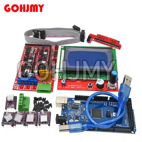 Mega 2560 R3 CH340+1pcs RAMPS 1.4 Controller+5pcs A4988/DRV8825 Stepper Driver Module+1pcs 12864 con