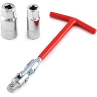 QWORK Spark Plug Socket Wrench, Universal,T-handle, 6mm (5/8") & 21mm (13/16") Remover Installer