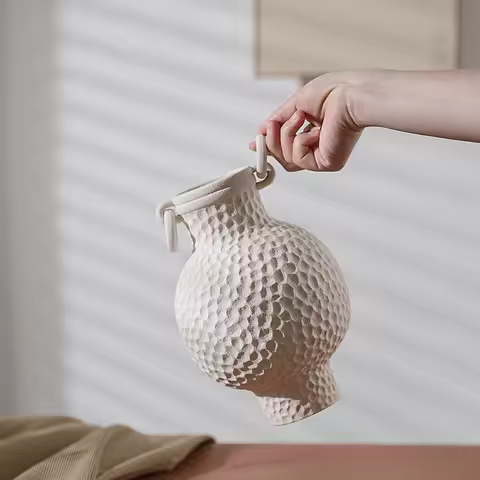 Ceramic White Vase Ring Handle Handmade Porcelain Bottles Chinese Vintage Flower Vase Home Decoratio