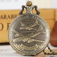 TIEDAN Retro B-29 Aircraft Quartz Pocket Watch Steampunk Retro Army Military Necklace Chain Watch Pendant Antique for Soldiers