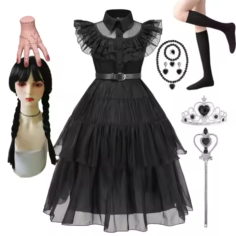 Girls Wednesdays Dress Movie Adams Halloween Cosplay Costume Family Kids Gothic Fantasia Vestidos Pa