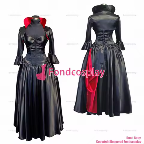fondcosplay O Dress The Story Of O With Bra nude breasted Black Satin Dress jacket Cosplay Costume C