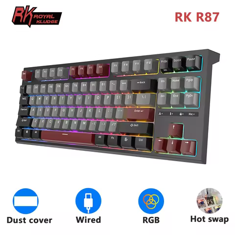 RK ROYAL KLUDGE R87 Wired Brazilian Gamer Keyboard 87 Key RGB Backlit Hot-swappable Mechanical Keybo