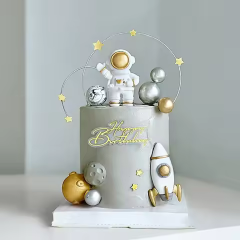 Astronaut Rocket Planet Space Cake Topper Children Birthday Party Decoration Star Baby Shower Cake B