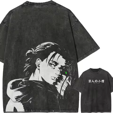 Eren Yeager T Shirt Attack on 2026 Titan Men Acid Wash Eren Founding Titan Anime Streetwear Shingeki